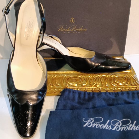 Brooks Brothers Shoes - Brooks Brothers Y2K Classic Martine Black Leather Spectator Sling Back Heels 8.5